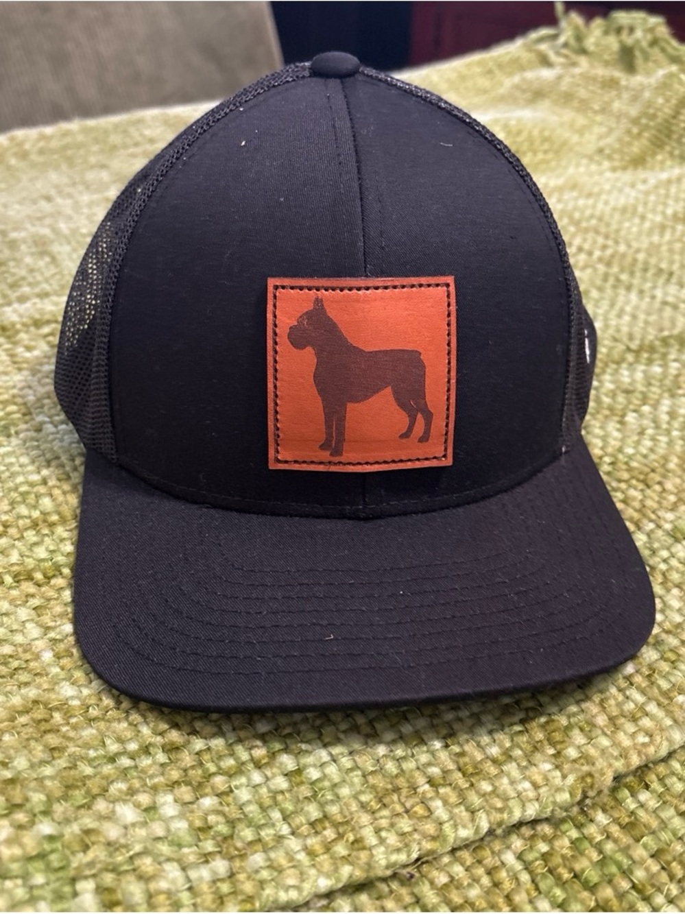 Black Trucker Hat with Orange Dog Patch - Unbranded Pet Cap